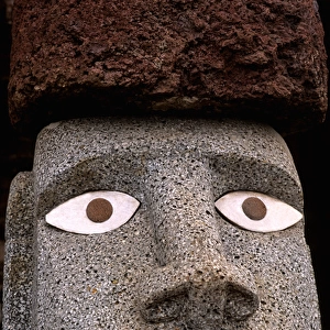 Close-up of stone abstract Moai art work Easter Island during Tapati Festival Rapa Nui