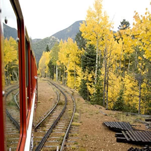 Colorado, Colorado Springs, Manitou Springs. Pikes Peak Cog Railway. Fall views from the train
