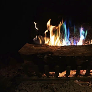 Colorful flames in a fireplace
