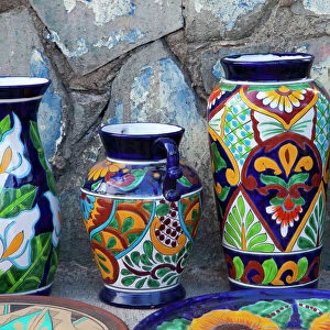 Colorful pottery for sale in downtown Loreto, Mexico