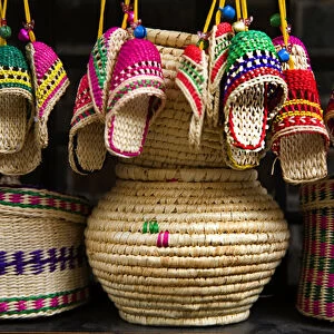 Colorful Straw baskets, shoes and other handicraft items, Chengdu, Sichuan, China
