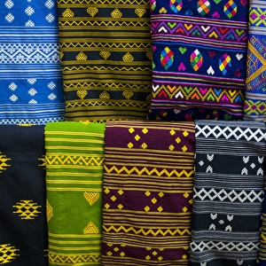 Colorful traditional cloth for sale, Park, Bhutan