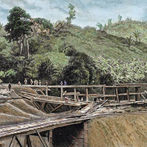 Construction of the Panama Canal. Works in bridge called Alto-Obispo"