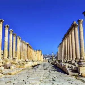 Corinthian Columns Print, Ancient Roman Road City Jerash Jordan