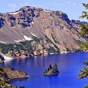 Crater Lake Reflection, Phantom Ship Island, Blue Sky Oregon Pacific Northwest