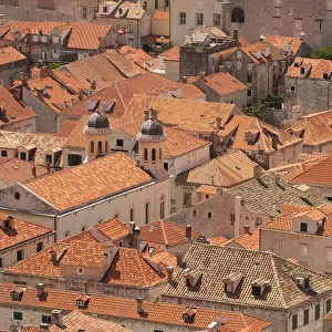 Croatia, Dubrovnik. Historic walled city and UNESCO World Heritage Site, red tile roofs