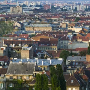 Croatia-Zagreb. Aerial View of the Lower Town at Sunset