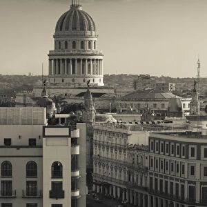 Cuba, Havana, elevated city view above Havana Vieja towards the the Capitolio Nacional