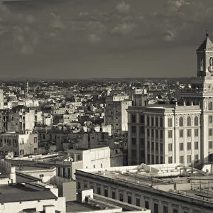Cuba, Havana, elevated view of the Edificio Bacardi building, late afternoon
