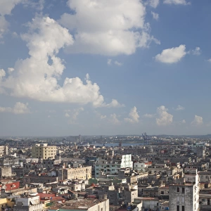 Cuba, Havana, Havana Vieja, elevated view of Old Havana buildings
