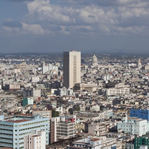 Cuba, Havana, Vedado, elevated view of Central Havana