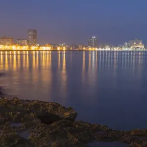 Cuba, Havana. View along the Malecon in pre-dawn Cuba, Havana. View along the Malecon in pre-dawn