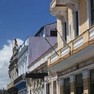 Cuba, Matanzas Province, Matanzas, buildings by the Parque Libertad park