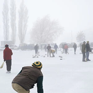 Curling Bonspiel on Frozen Idaburn Dam, Oturehua, Maniototo, Central Otago, South Island