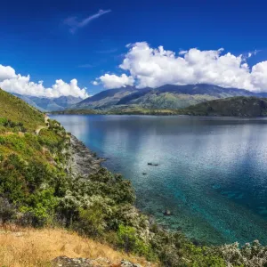 Cycling the shore of Lake Wanaka, Otago, South Island, New Zealand Cycling the shore of Lake Wanaka, Otago, South Island, New Zealand