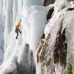 Daryn Ice Climbing Stewart Falls, Wasatch Mountains, near Provo and Sundance, Utah, USA