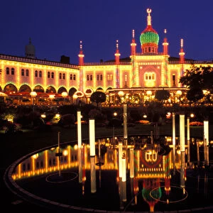 Denmark, Copenhagen, Tivoli Gardens at dusk