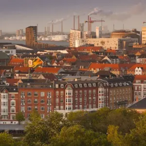 Denmark, Jutland, Aalborg, elevated city view from the south