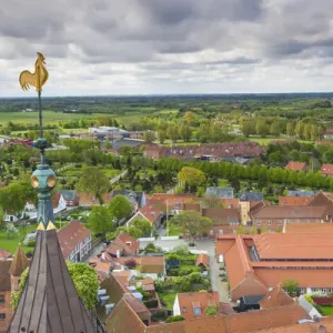 Denmark, Jutland, Ribe, elevated town view from Ribe Domkirke Cathedral tower