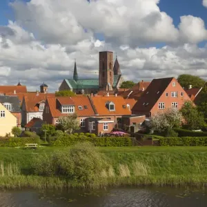Denmark, Jutland, Ribe, town view from the Ribe River