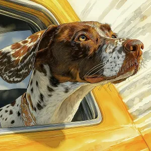 Dog riding with head out car window. (AI Generated) Dog riding with head out car window. (AI Generated)