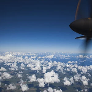 Dominican Republic, East Coast, propeller-driven airliner over coastline