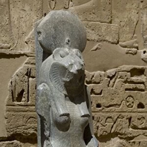 Egypt, Luxor, West Bank, Medinet Habu Temple (aka Djanet). Lion-headed goddess statue