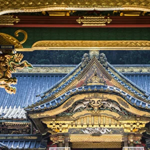 Elaborately, colorfully decorated japanese temple