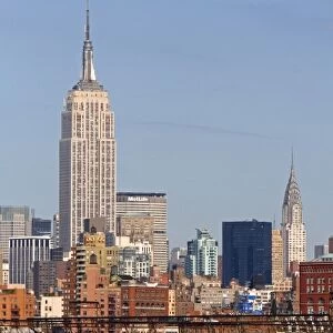 Empire State Building at left and Chrysler Building at right in New York City, New York, USA