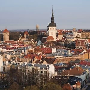 Estonia, Tallinn, elevated view of Old Town from the east, sunrise