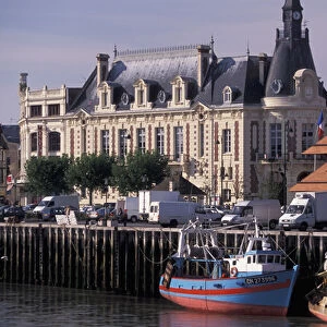 EU, France, Normandy, Calvados, Trouville-Sur-Mer. Riverfront and Hotel de Ville