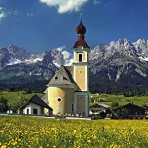 Europe, Austria, Inn River Valley. The charming church at Going in the Inn River Valley