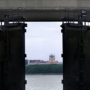 Europe, Austria, Melk Abbey seen through a lock on Danube River