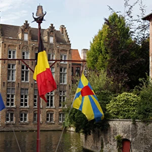 Europe, Belgium, Brugges. Flags in Brugges