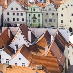Europe; Czech Republic; Chesky Krumlov. Rooftop view of town