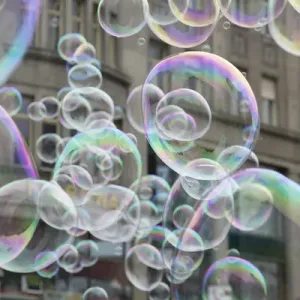 Europe, Czech Republic, Prague. Soap bubbles at Wenceslas Square