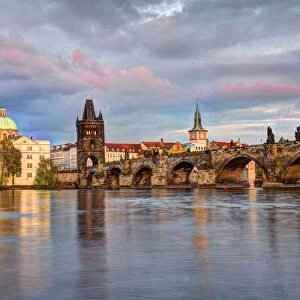 Europe, Czech Republic, Prague. Charles bridge and Vltava river in, Prague, Czech