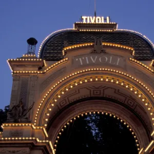 Europe, Denmark, Copenhagen. Tivoli entrance