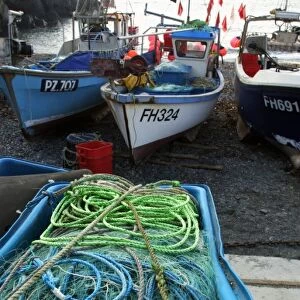 Europe, England, Cornwall, Cadgwith, fishing boats on shore