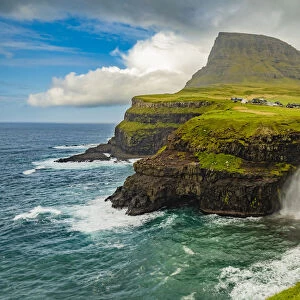 Europe, Faroe Islands. View of the village of Gasadalur