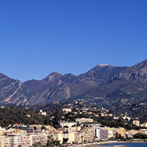 Europe, France, Cote D Azur, Menton. View of waterfront