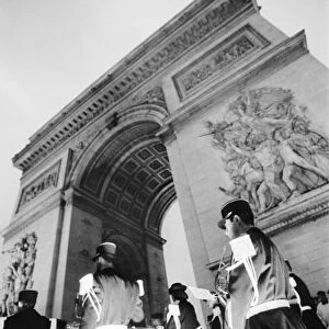 Europe, France, Paris. Military ceremony at the Arc de Triomphe