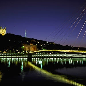Europe, France, Rhone Valley, Lyon. Saone River, Cathedral St-Jean and Basilique