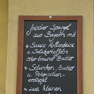 Europe, Germany, Bavaria, Passau, restaurant sign for fresh asparagus