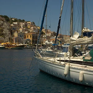 Europe, Greece, Dodecanese Islands, Halki: yachts in the port of Emborios