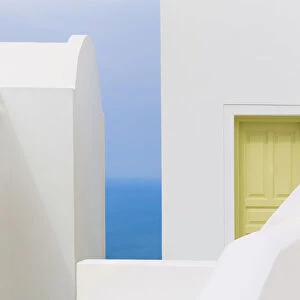 Europe, Greece, Imerovigli. White building shapes and door