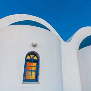 Europe, Greece, Imerovigli. White building shapes and window