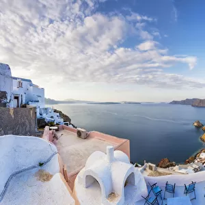 Europe, Greece, Oia. Panorama of coastal town