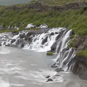 Europe, Iceland, West Iceland, Borgarfjordur, Hraunfossar Falls, Hvita River, White River