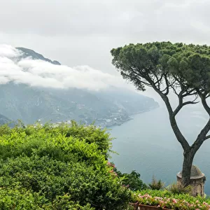 Europe, Italy, Amalfi Coast, Ravello, View of Coastline from Villa Rufolo